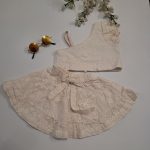 ست دو تکه دخترانه مجلسی خنک مدل نیم‌تنه رومی و دامن کلوش