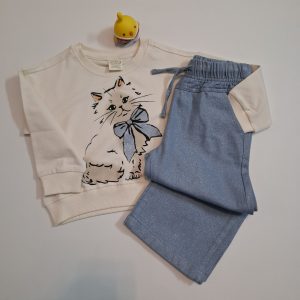 ست بلوز و شلوار دخترونه طرح گربه (2تا7 سال )